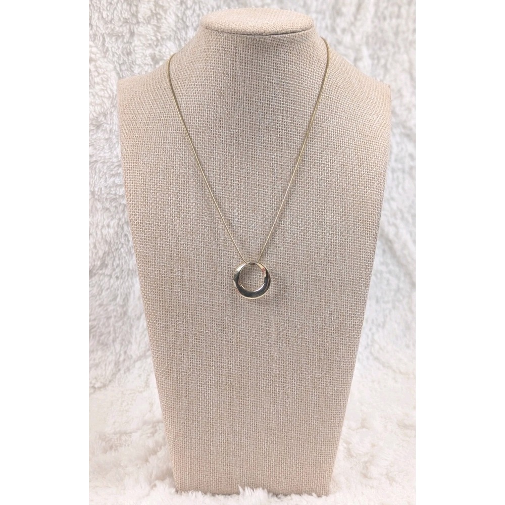 Vintage Crown Trifari Silver Toned Snake Chain and Open Circle Pendant 19"